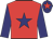 red, navy blue star, navy blue sleeves, red star on navy blue cap