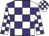 White body, purple checked, white arms, purple checked, white cap, purple checked