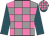 Grey and rose pink checks, teal sleeves, grey and rose pink checked cap, teal peak