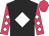 Black, white diamond, cerise and white checked diamonds sleeves, cerise cap
