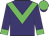 Purple, lime green chevron, purple sleeves, lime green cuffs and cap, purple peak