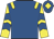 Royal blue, yellow epaulets, yellow and royal blue chevrons on sleeves, royal blue cap, yellow diamond