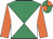 Emerald green and white diabolo, orange sleeves, emerald green and orange quartered cap