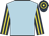 Light blue, dark blue & yellow striped sleeves, dark blue & yellow hooped cap