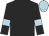 black, light blue armbands, light blue cap