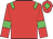 red, lime green epaulettes, lime green armlets, lime green diamond on cap