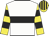white, black hoop, yellow and black hooped sleeves, yellow and black striped cap