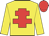 yellow, red cross of lorraine, red cap