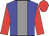 Blue, grey stripe, Red sleeves and cap