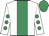 White, emerald green stripe, emerald green spots on sleeves, emerald green cap