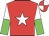 red, white star, white and green halved sleeves, red and white quartered cap