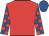 Red, royal blue checked sleeves, royal blue cap