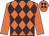 orange, brown diamonds, orange sleeves, orange cap, brown spots