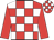 red, white checks, red sleeves