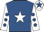 Royal blue, white star, white sleeves, royal blue spots, white cap, royal blue star