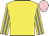 Yellow, grey striped sleeves, pink cap