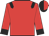 Red, black epaulettes, black cuffs on red sleeves, black and red halved cap