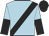 light blue, black sash, light blue and black halved sleeves, black cap