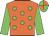 orange, green spots, green sleeves, quartered cap