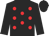 black, red spots, black sleeves and cap