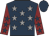 Dark blue, grey stars, maroon sleeves, dark blue stars, dark blue cap