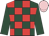 Dark green and red check, dark green sleeves, pink cap