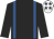 Black, royal blue braces, white cap, royal blue stars