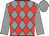 Grey body, red diamonds, grey arms, grey cap