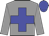 Grey body, blue cross, grey arms, blue cap