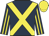 Dark blue, yellow cross belts, striped sleeves, yellow cap