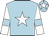light blue, white star, white arms, light blue armlets, light blue cap, white star