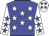 Big-blue body, white stars, white arms, big-blue stars, white cap, big-blue stars
