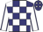 Navy blue and white checks, white sleeves, navy blue seams and cap, white stars
