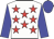 White, red stars, blue sleeves and cap