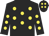 Black, red, green, yellow spots