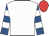 White, royal blue and white hooped sleeves, red cap