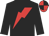 Black, red lightning bolt, black and red quartered cap