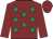 Maroon, emerald green stars, maroon sleeves & cap