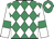 Emerald green & white diamonds, white sleeves, emerald green armlet, emerald green cap, white diamond