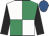 Emerald green & white quartered, black sleeves, royal blue cap