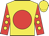 Yellow, red disc, red sleeves, yellow spots, yellow cap