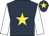 Dark blue, yellow star, white sleeves, dark blue cap, yellow star