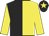 Yellow & black halved, yellow sleeves, black cap, yellow star