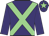 Purple, light green cross sashes, light green star on cap