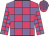 Rose body, mauve checked, rose arms, mauve checked, rose cap, mauve striped