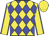 Yellow body, blue diamonds, yellow arms, blue seams, yellow cap