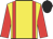 Yellow body, red braces, red arms, black cap