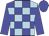 light blue and  blue checks, blue sleeves, blue cap