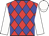 red and blue diamonds, white sleeves and cap