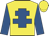 yellow, royal blue cross of lorraine, royal blue sleeves, yellow cap